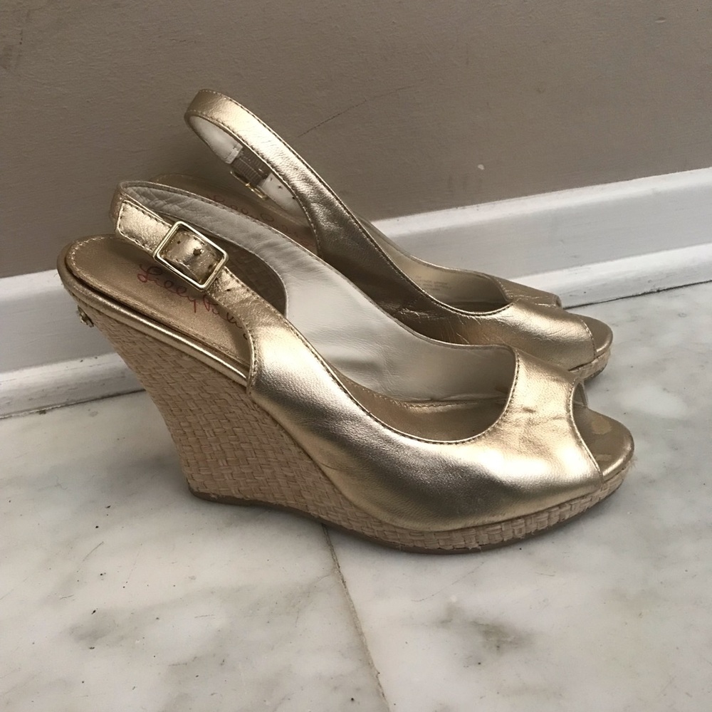 Lilly Pulitzer gold wedges